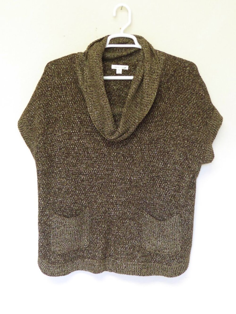 John Paul Richard brown silver metallic knit poncho style sweater size Large